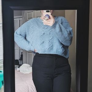 Cropped Blue Knit Sweater